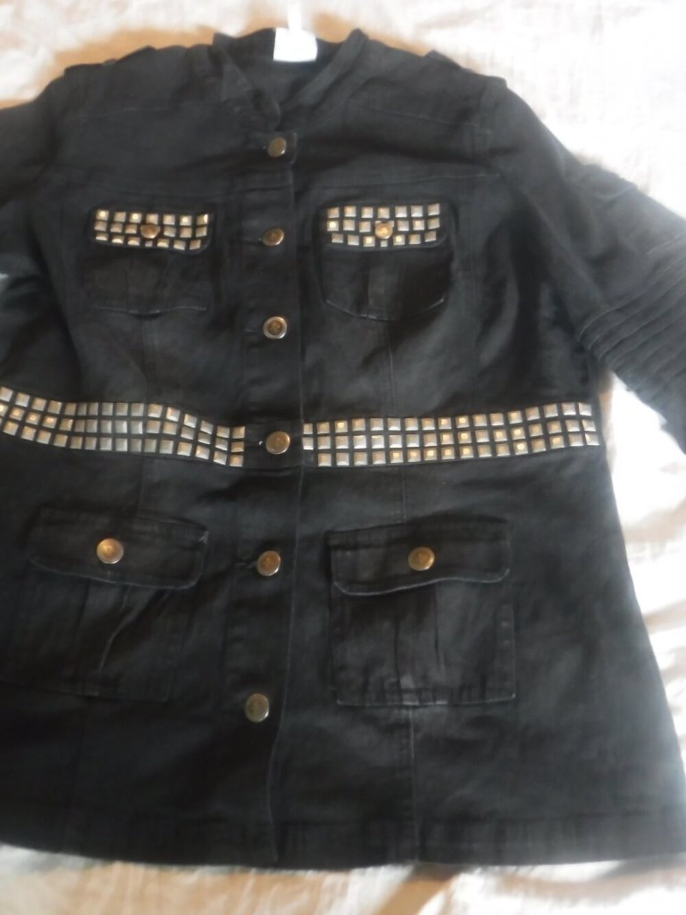 Diane Gilman Womens Size Large DG 2 Black Denium Jacket Metal Studs